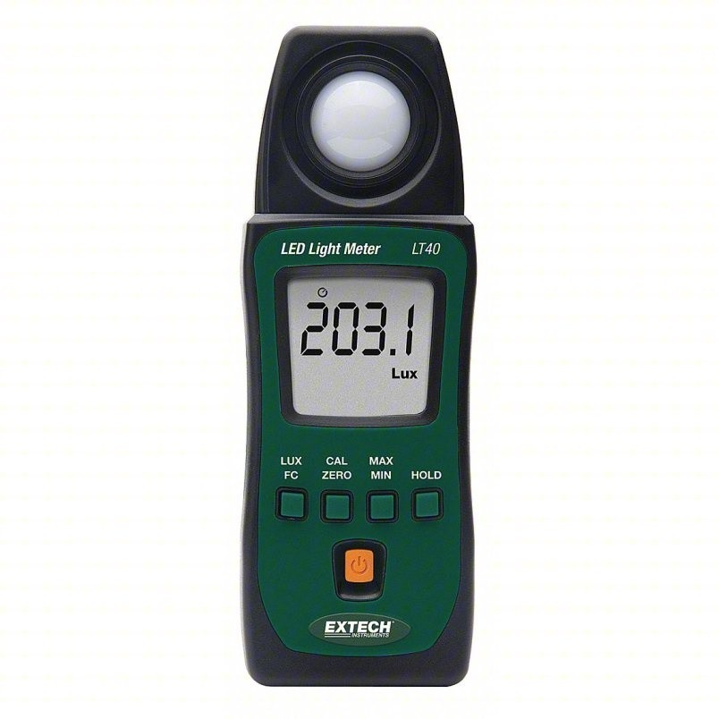 "EXTECH Light Meter: Built-In Sensor/Pouch/Protective Cover, ±3% Light Level Acc