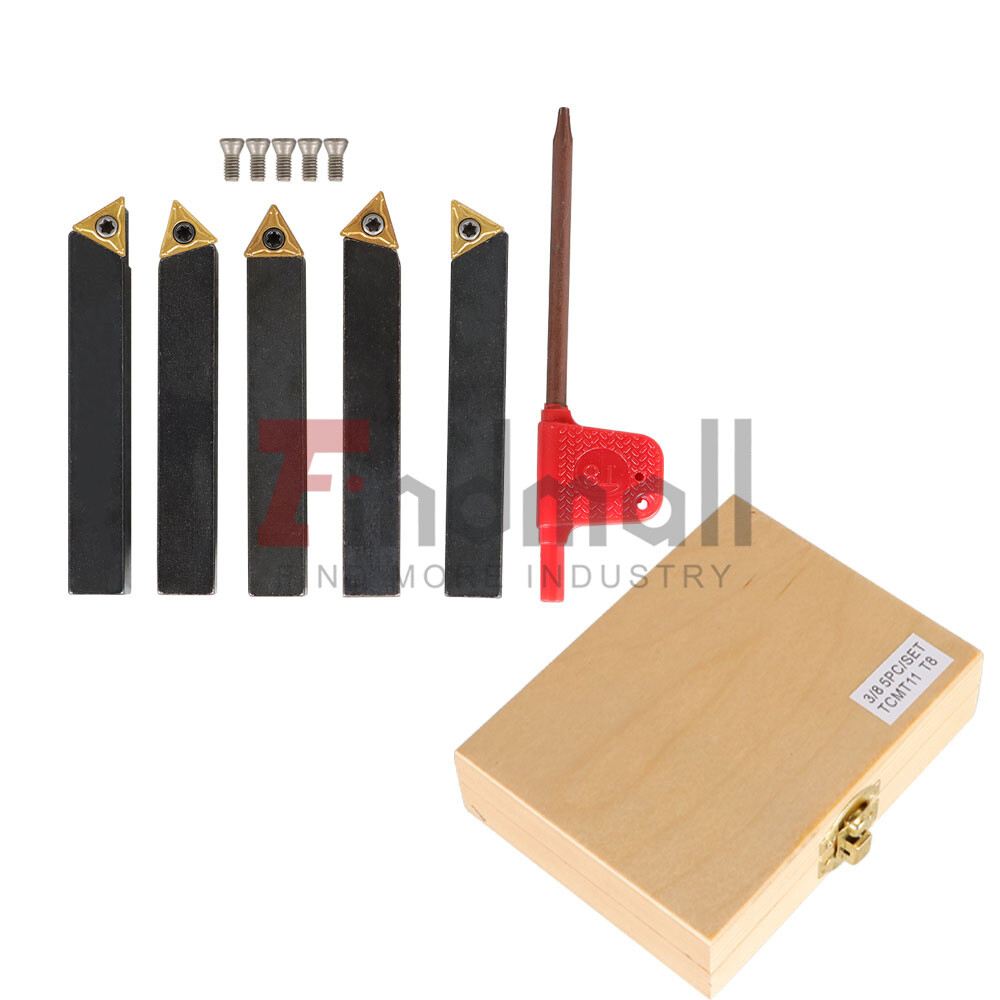 5Pcs 3/8" Lathe Indexable Carbide Insert + Turning Tooling Bit Holder Set