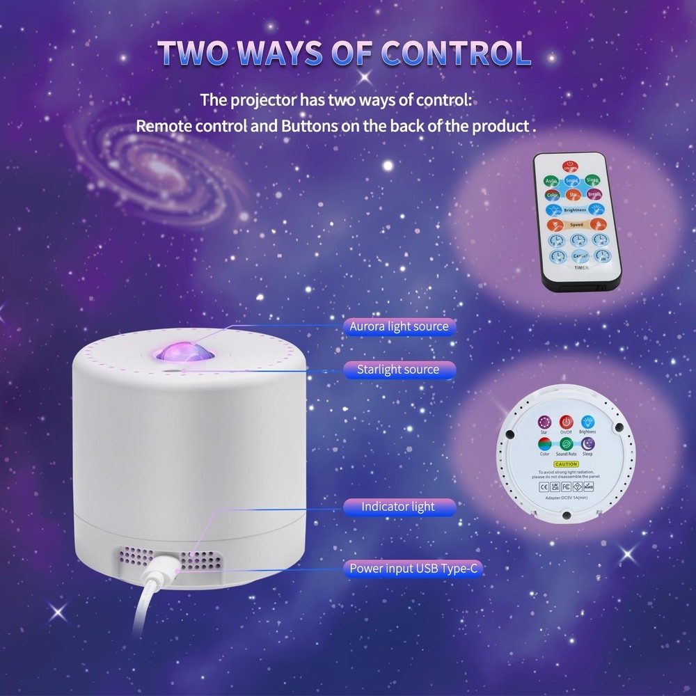 Star Projector, Galaxy Remote Control & Timer 3 in, White