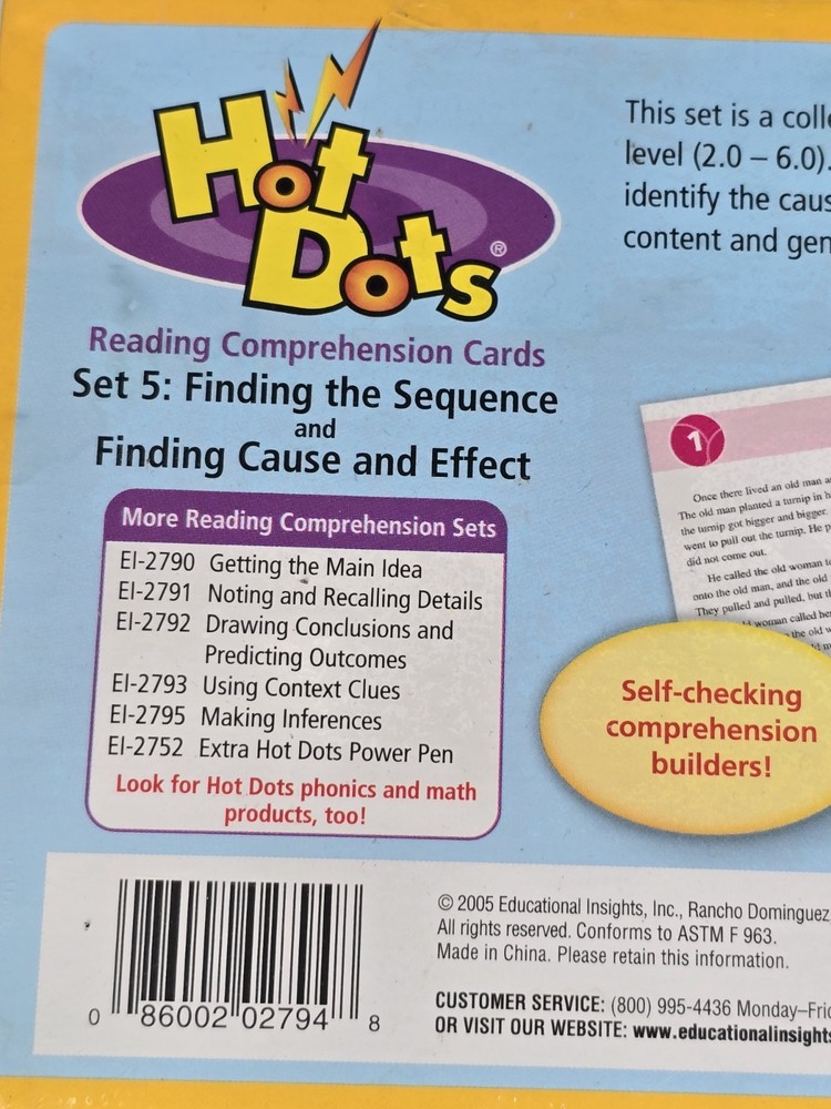 Hot Dots Reading Comprehension Cards Set 5 Finding The Sequence & Cause Effect