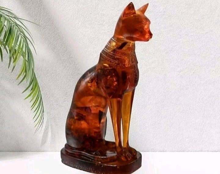 RARE ANCIENT EGYPTIAN ANTIQUE Statue Goddess Bastet Cat for Amber Stone Egypt BC