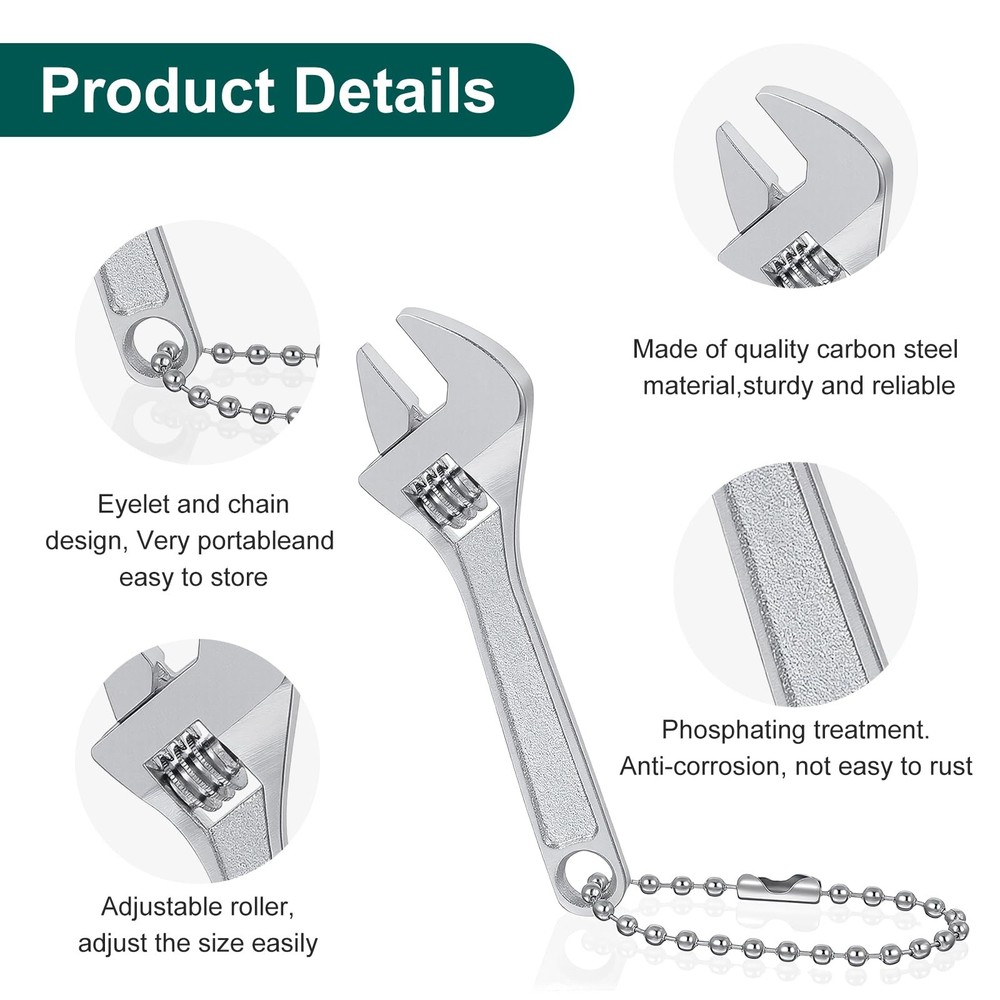 2 Pcs 2.5'' Mini Adjustable Wrenches, Tiny Wrench Keychain Tool Locking Stain...