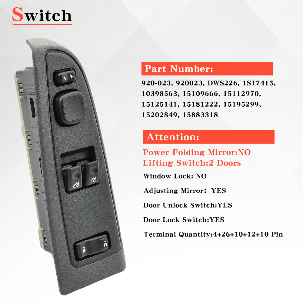 15883318 Driver LF Side Power Window Switch for Chevrolet Silverado GMC 10398563