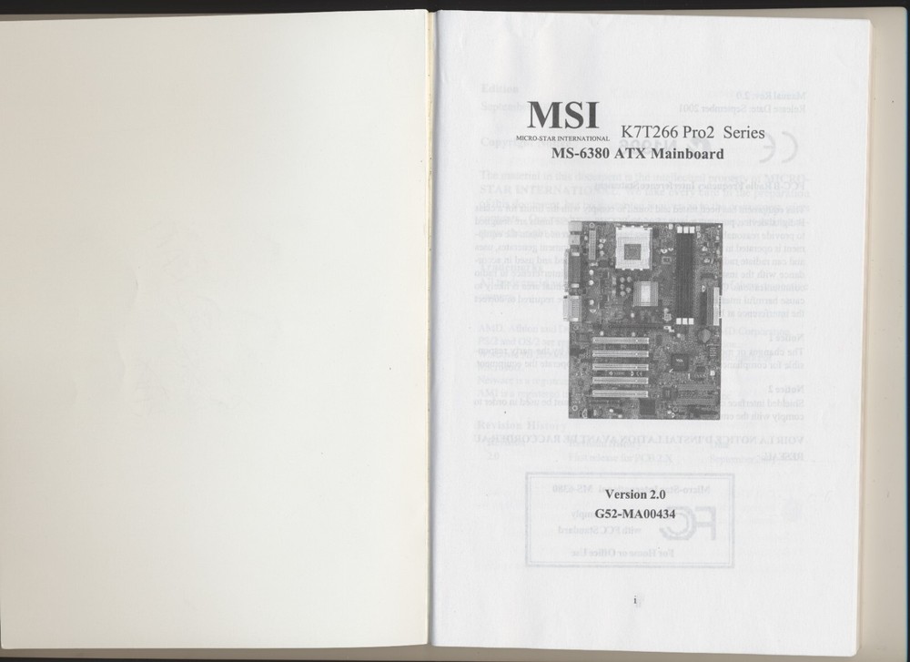 K7T266 Pro2 User's Manual ONLY - MSI Mainboard for AMD Athlon Duron Processor