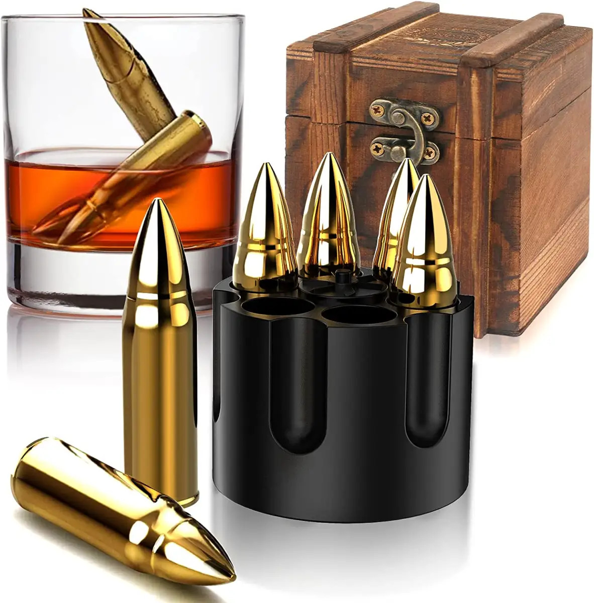Bullet Whiskey Ice Stones Gift Set-6 Pcs Stainless Steel Whiskey Ice Cubes