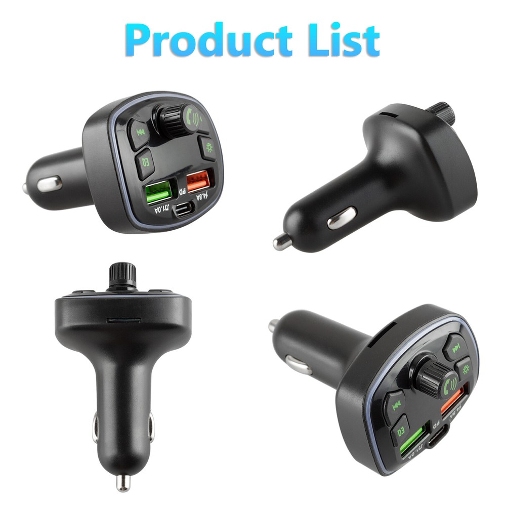 Bluetooth 5.0 Car Wireless FM Transmitter Adapter 2USB + PD Fast Charger MP3 AUX