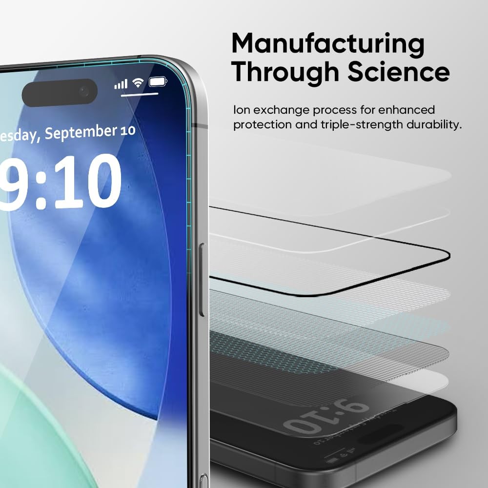 FLOLAB NanoArmour ONETIME 2 Pack for iPhone 17 Pro Screen Protector, Tempered...