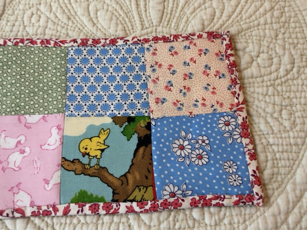 Vintage Patchwork Quilt Small Table Topper, Four Patch, Florals, Calicos