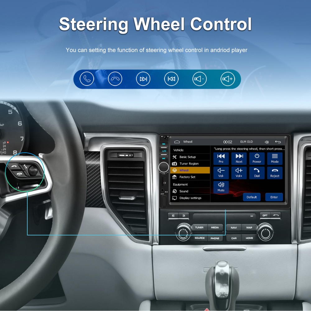 7'' Double 2 Din Car Radio Car Stereo Touch Screen Android Auto BT Apple CarPlay