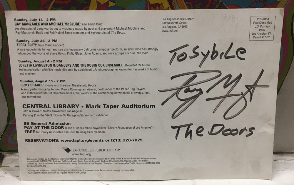 Ray Manzarek Autogroaphed Soundings 2002 Performance Series Program