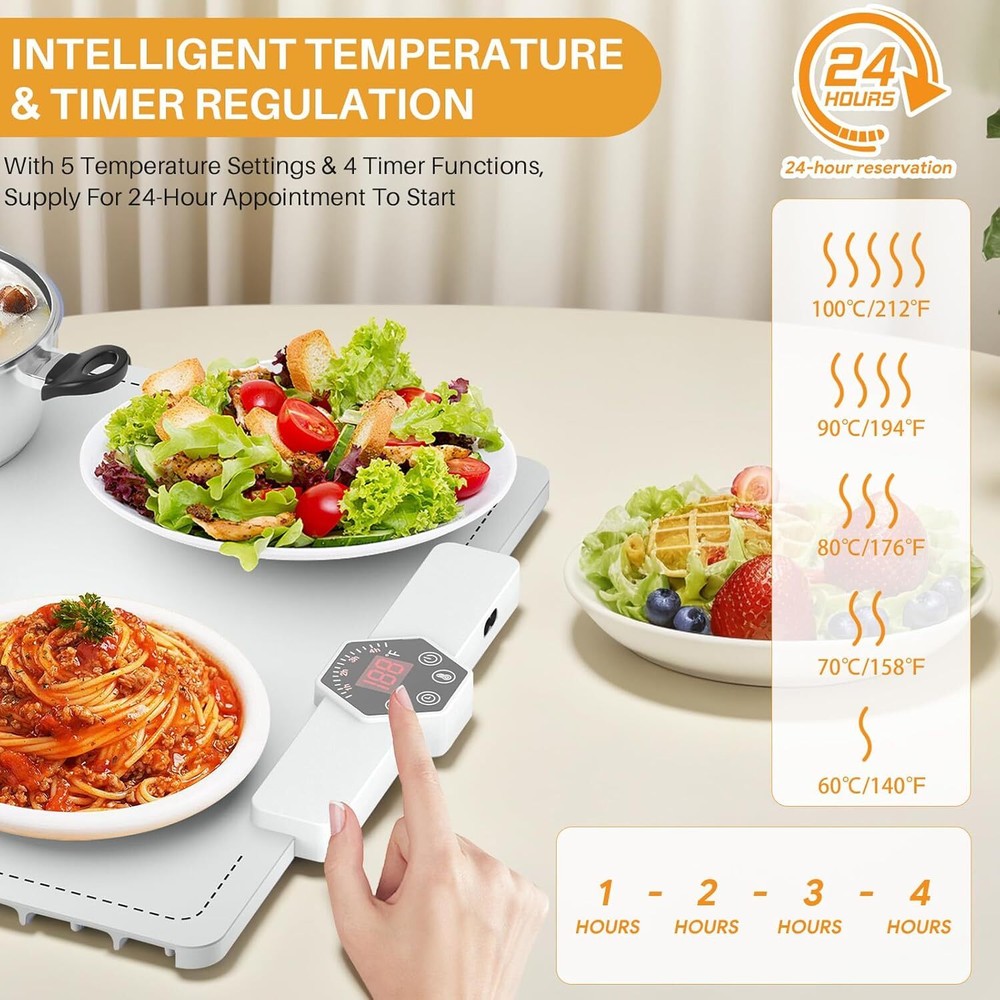 Foldable Food Warming Mat Rollable Buffet Electric Warming Tray 5 Level Temp.