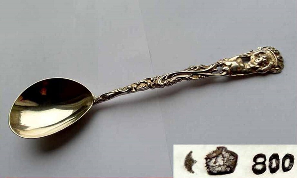 Rococo Serving Spoon, Putti, 800 Silver E623