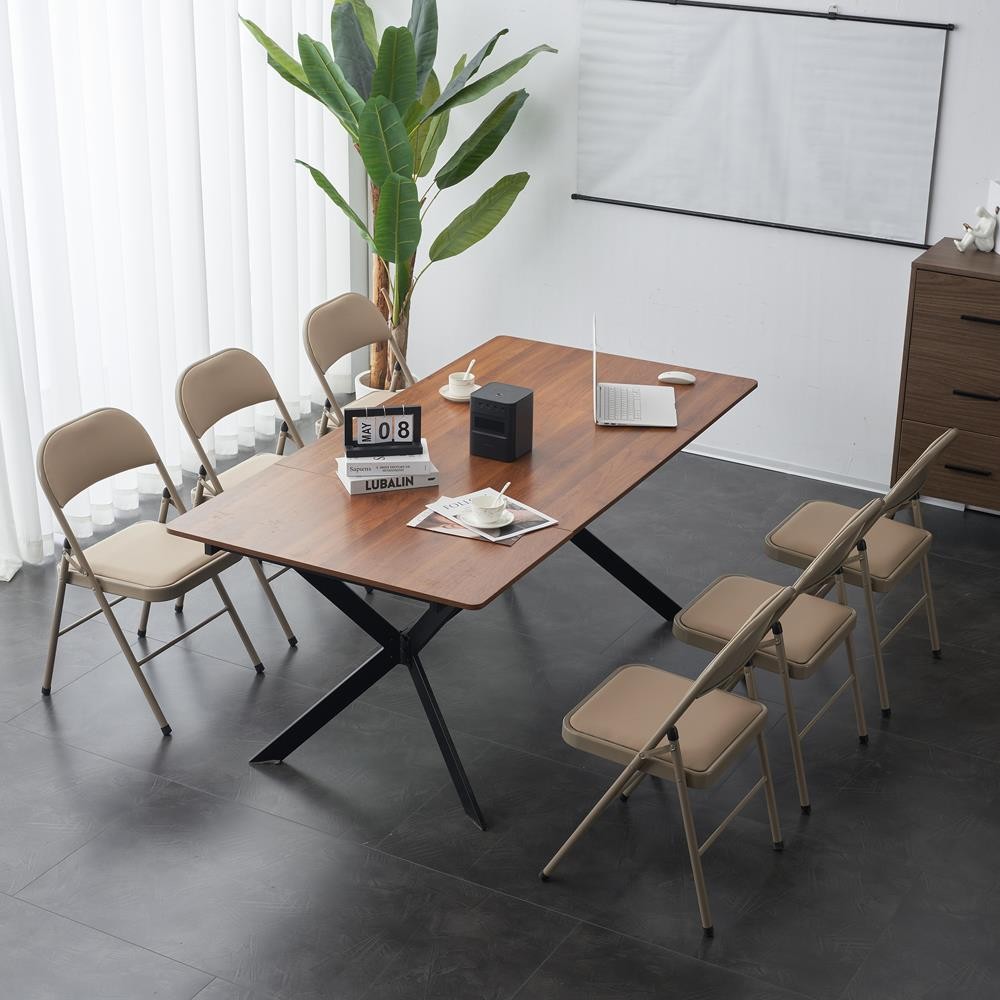 6pcs Folding Chairs PVC Upholstered Padded Seat Metal Frame Home Office