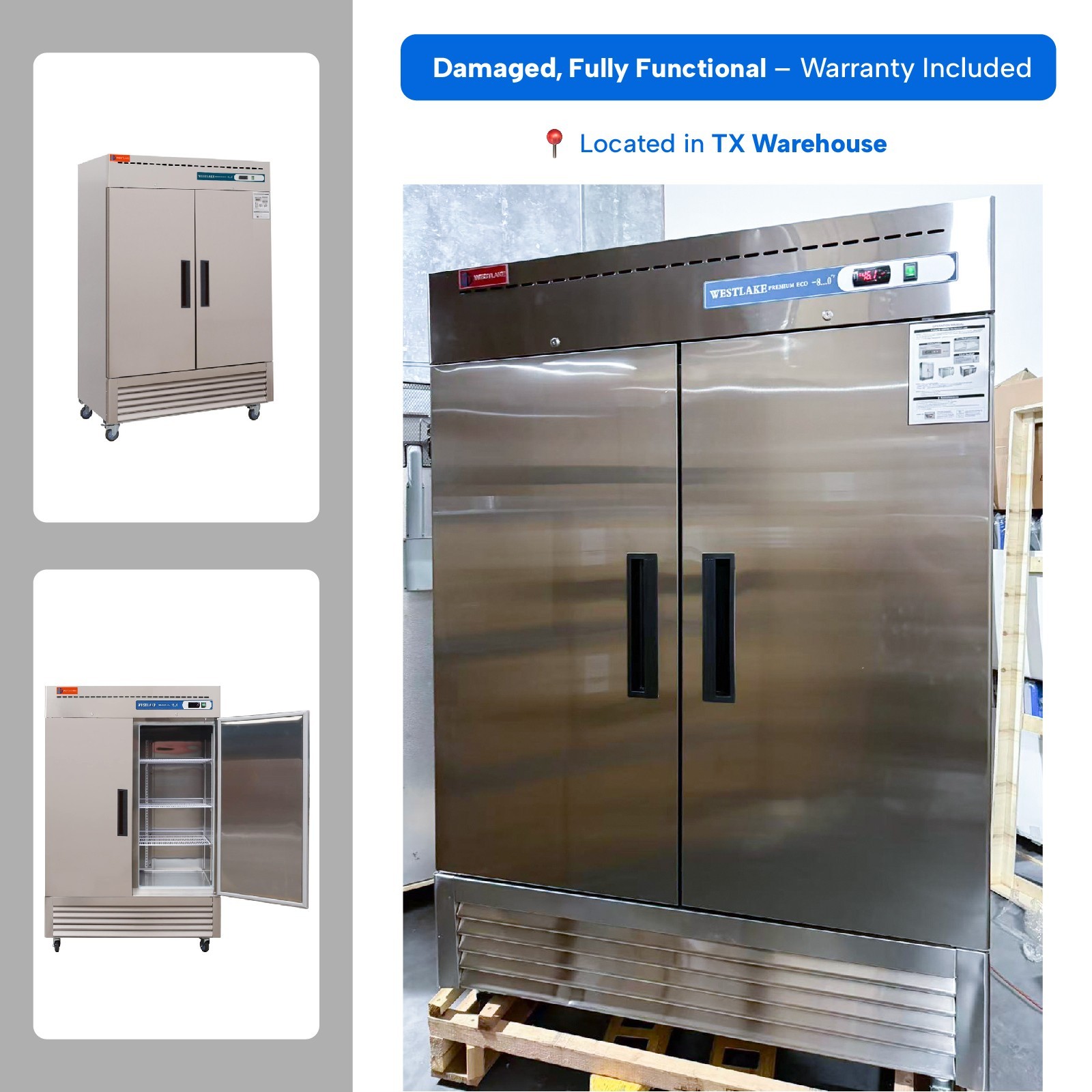 Westlake 54" Commercial Freezer Double Door Stainless Steel - DAMAGED