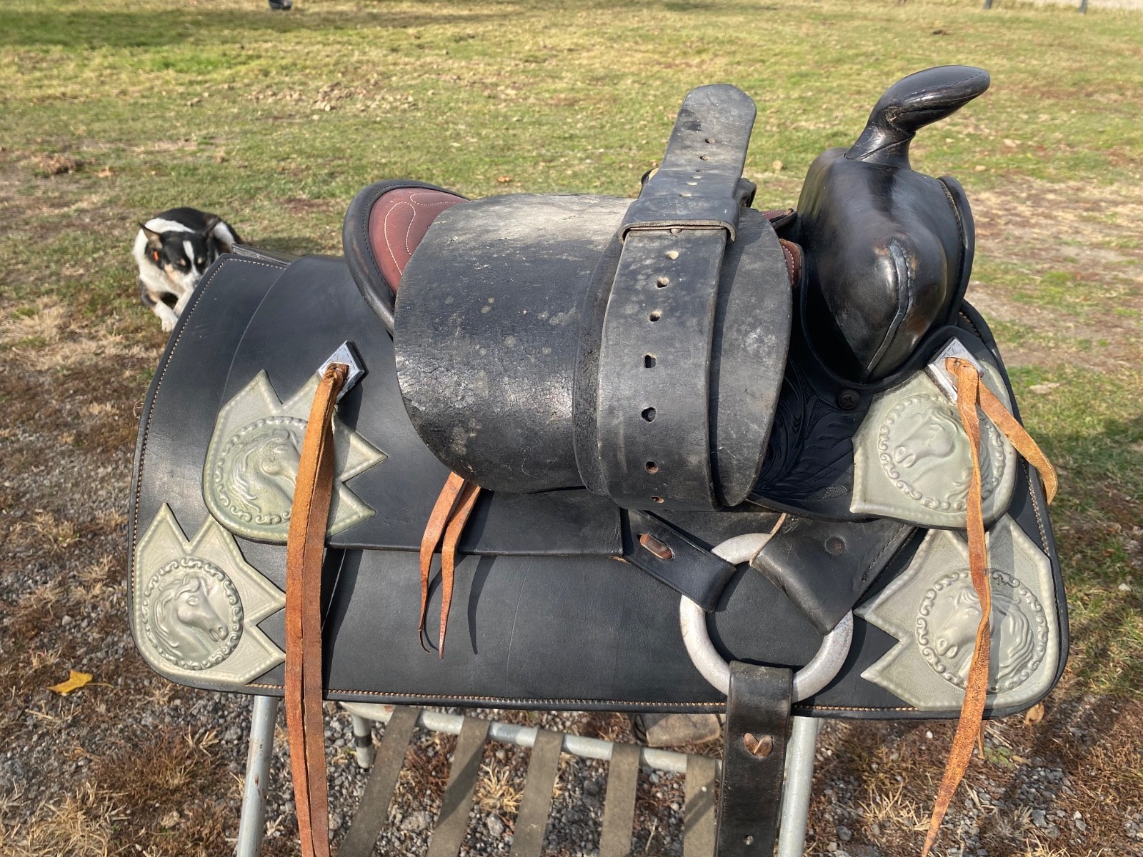 Vintage/Antique 13" youth Western parade saddle w/silver horse heads