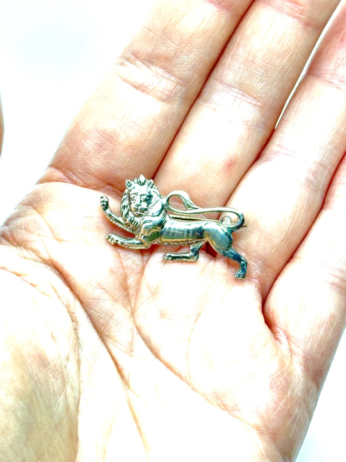 Small Antique FIRMIN Silver Rampant Lion Brooch