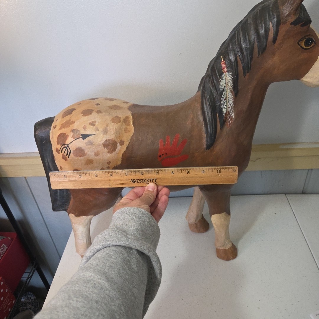 Vintage Paper Mache Spotted Blanket Appaloosa Horse Statue Indian Native