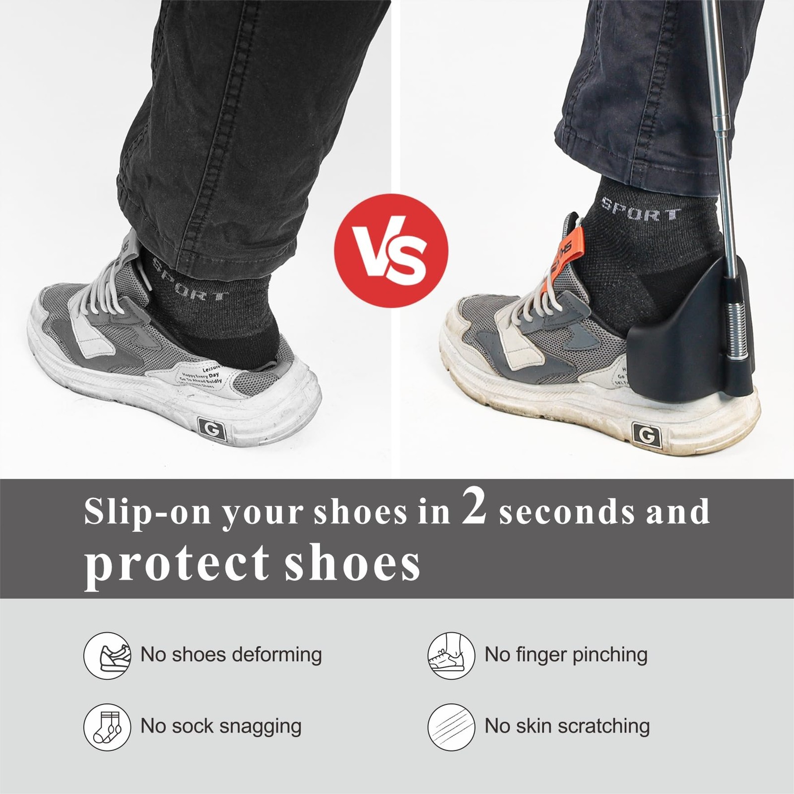 YEADMAL Shoe Horn Long Handle for Seniors-10-31 Telescopic One Size, Black