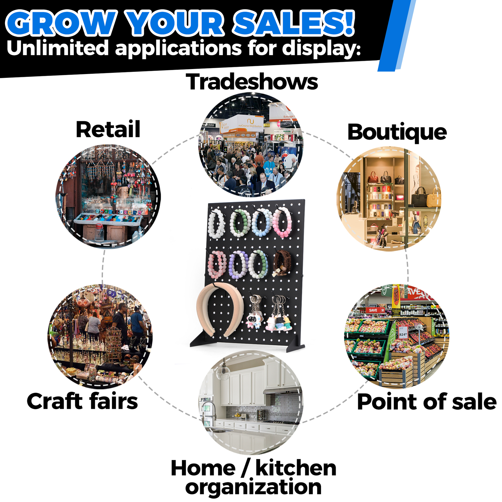 Pegboard Display Stand With 12 Peg Hooks Black Metal 17" x 13" - Retails & Fairs