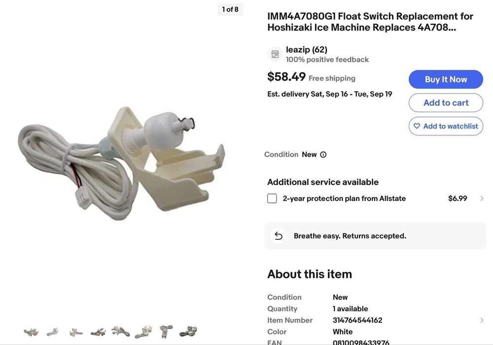 IMM4A7080G1 Float Switch Replacement for Hoshizaki Ice Machine (guarantee Works)