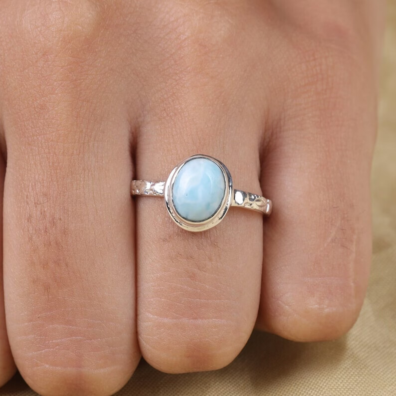 Gemstone Larimar~925 Sterling silver Band& Statement Ring Handmade Ring All Size