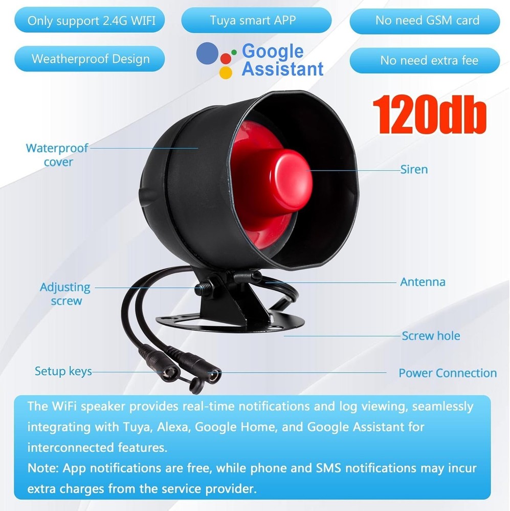 WiFi Alarm System for Home Security, 120dB Wireless Alarm Security System wit...