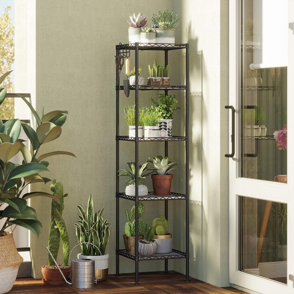 Bathroom Shelf Storage Rack W/ 5 PP Sheets Removable Hooks Extendable Black New