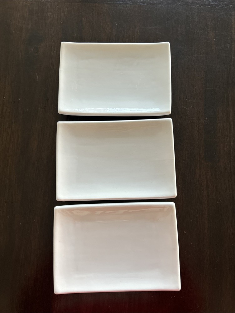 Pier 1 White Rectangular Ceramic Small Appetizer Salad Plates 8.5”x 5.5"