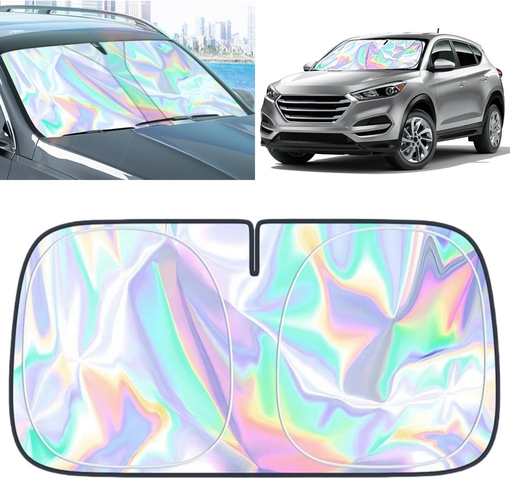 Iridescent Car Windshield Sunshade, Foldable For Use Strong Heat Insulation