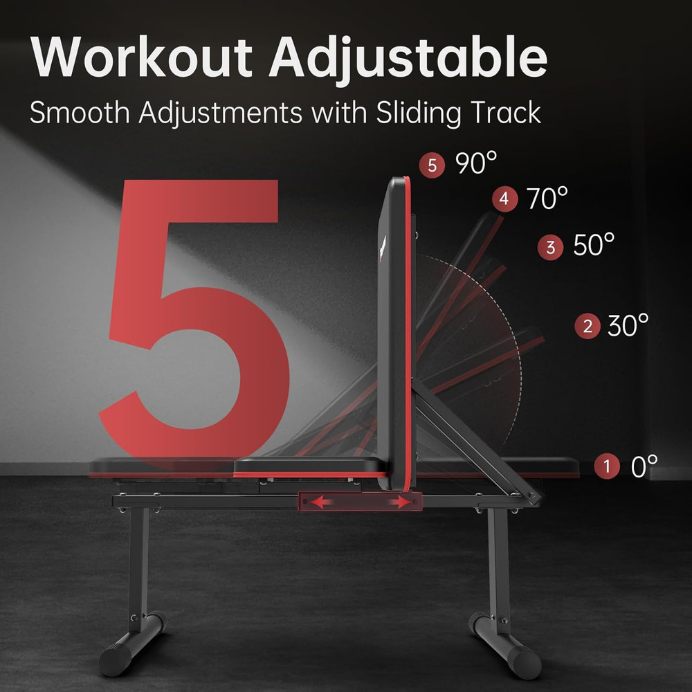 Adjustable Flat Weight Bench, Foldable Bench Press for Home Gym, Multi-Angle Inc