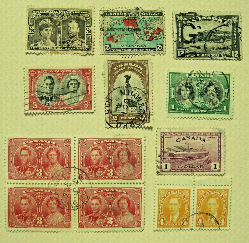 Canada Postage 13 Stamp Lot Mixed Value Individual and Blocks