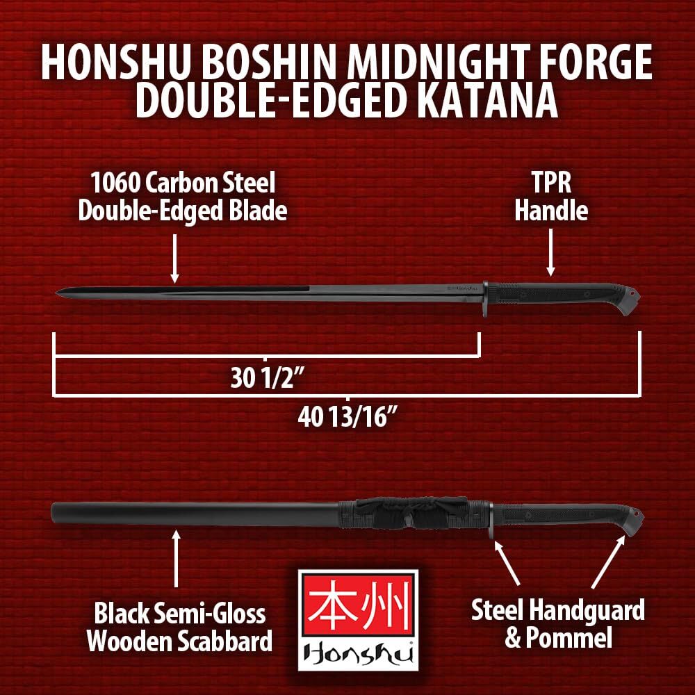 Honshu Boshin Midnight Forge Katana Double-Edged 1060 Carbon Steel