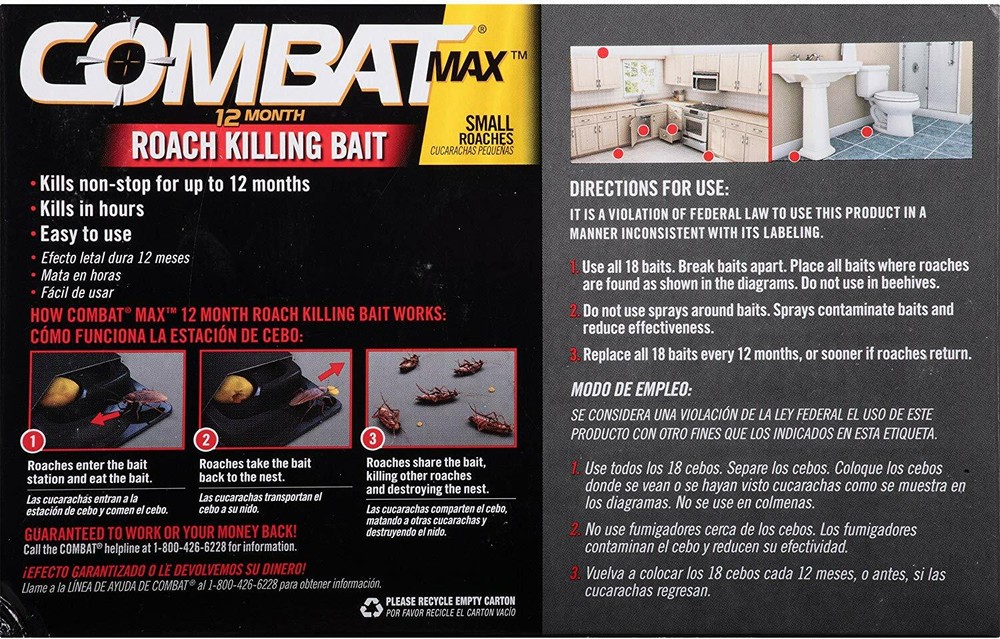 Combat Max 12 Month Roach Killing Bait, Small Roach Bait Station, (18)