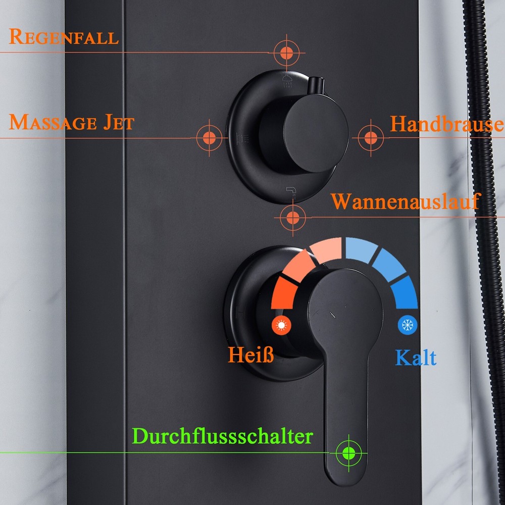 Black LED Shower Panel Tower System Rain&Waterfall Shower Head Massage Sprayer