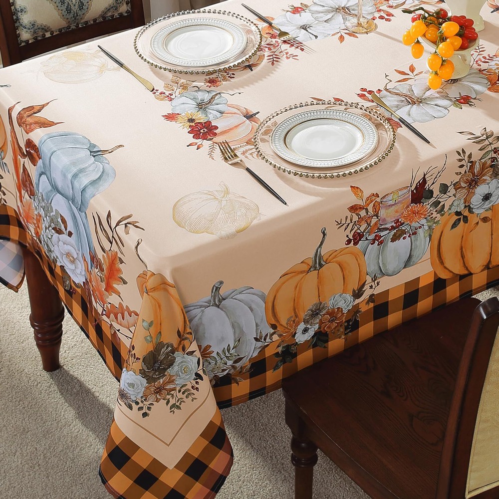 Fall Tablecloths for Rectangle Tables 60 x 84 Inch Pumpkins Tablecloth with C...