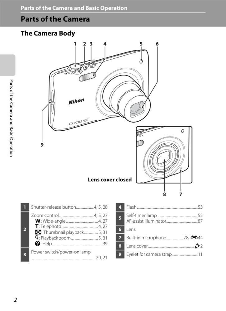 Nikon CoolPix S2750 — User Reference Manual — 1/2 Size 5.5" x 8.5" Small Compact
