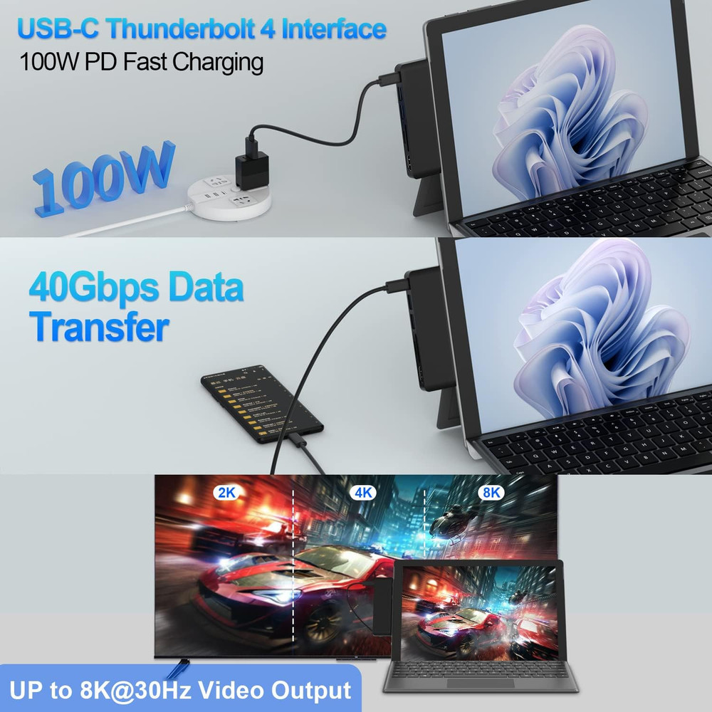 Surface Pro 9/10/11/X Accessories, Surface Pro 9 Docking Station with 4K HDMI, U