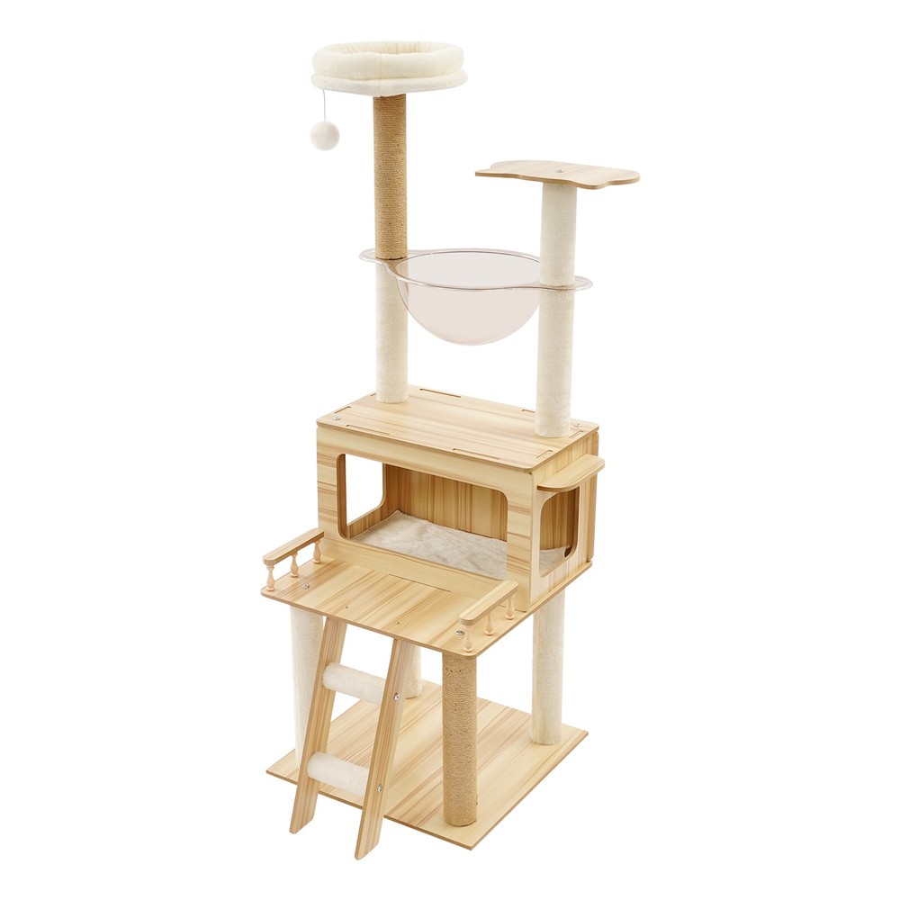Cat Tree Cat Scratching Climbing Tower With Climbing Steps & Swing Ball 147cm