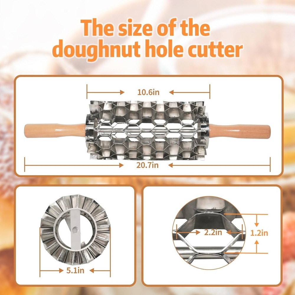 98-Hole Stainless Steel Doughnut Cutter, Replaceable Roller Blade, Doughnut Hole