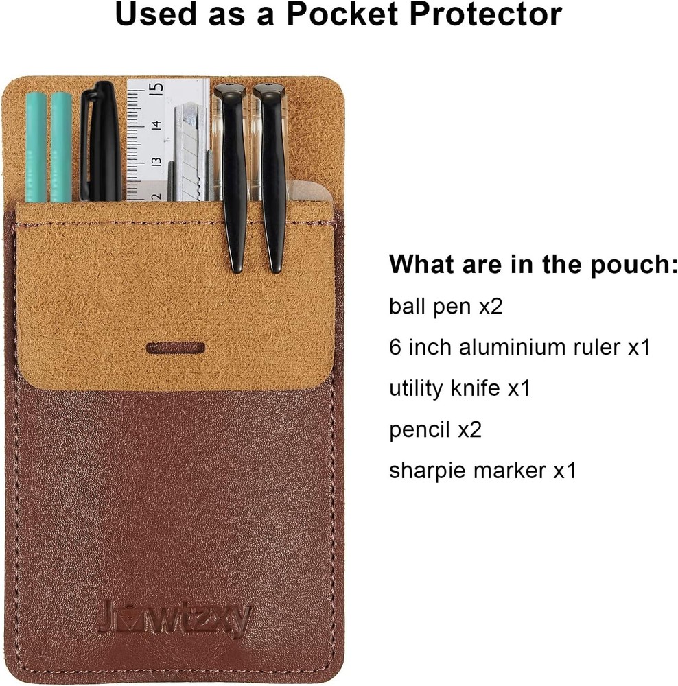 Pocket Protector, 3 Pcs Leather Pen Holder Organizer Pouch for Black
