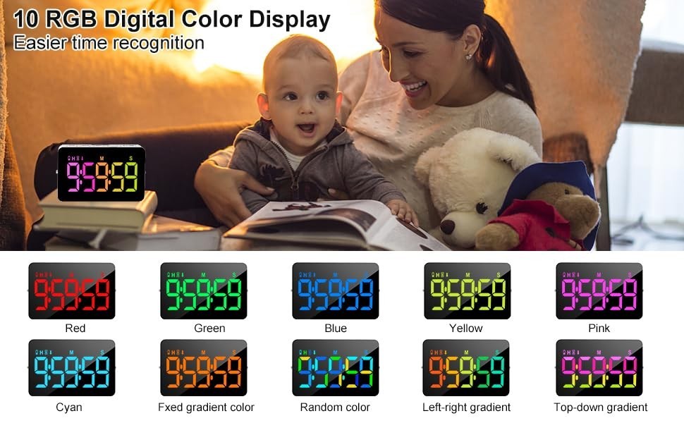 2 Packs Rechargeable Digital Kitchen Timer - RGB Color, Magnetic Countdown Timer