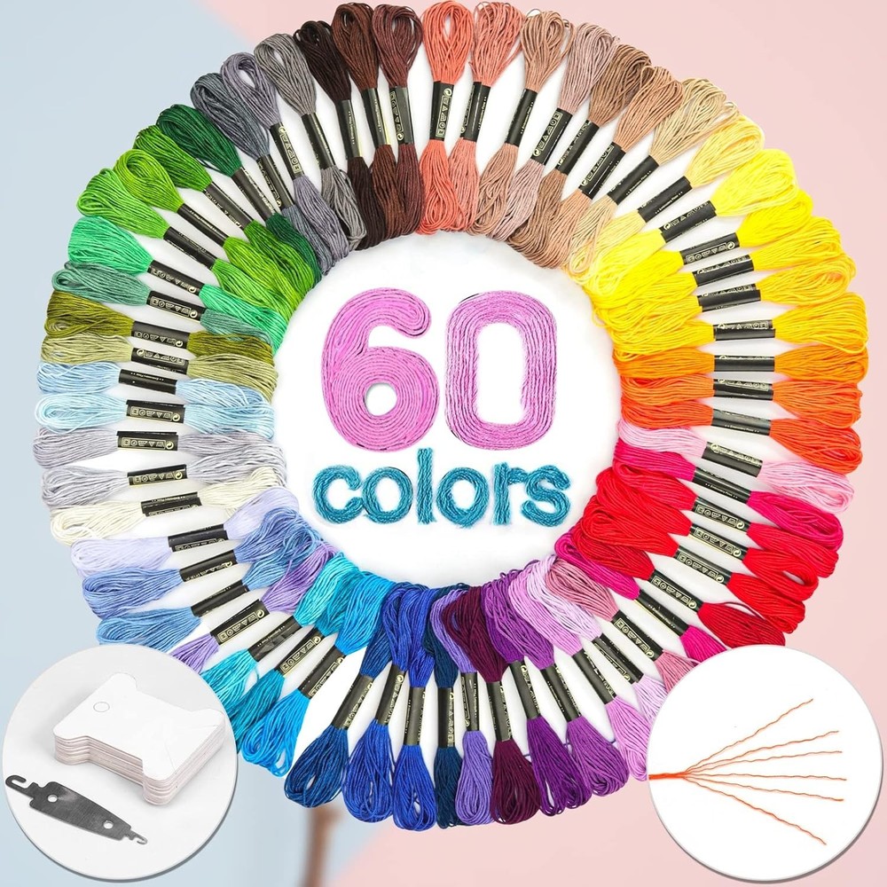 Durable 100% Polyester Embroidery Thread Kit - 60 Skeins for Creative Projects