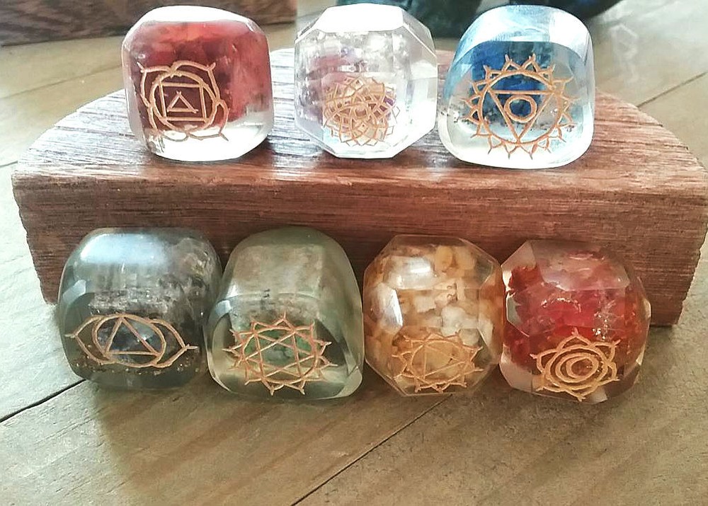 CHAKRA SET, ORGONE Chakra Crystal Set, Engraved 7Pc Reiki Orgone SET