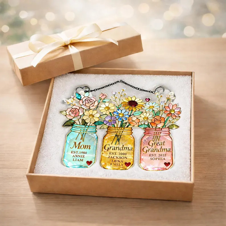 Personalized Generations Floral Jar Acrylic Suncatcher Gift