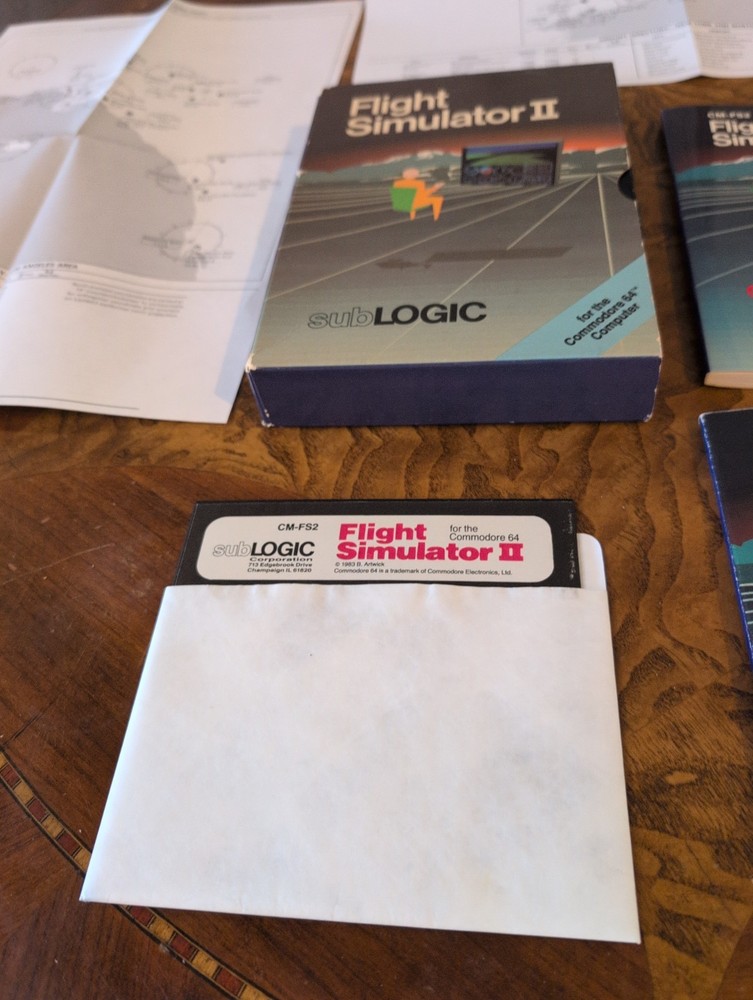 Flight Simulator II Commodore 64 C64 Complete Box Map Manual SubLOGIC 1984 B6