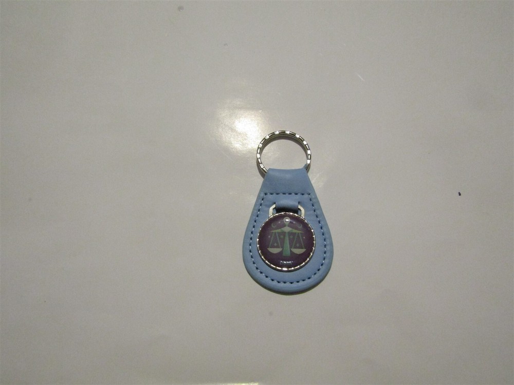 LIBRA ASTROLOGY ASTROLOGICAL SIGN LEATHER KEYCHAIN LIGHT BLUE