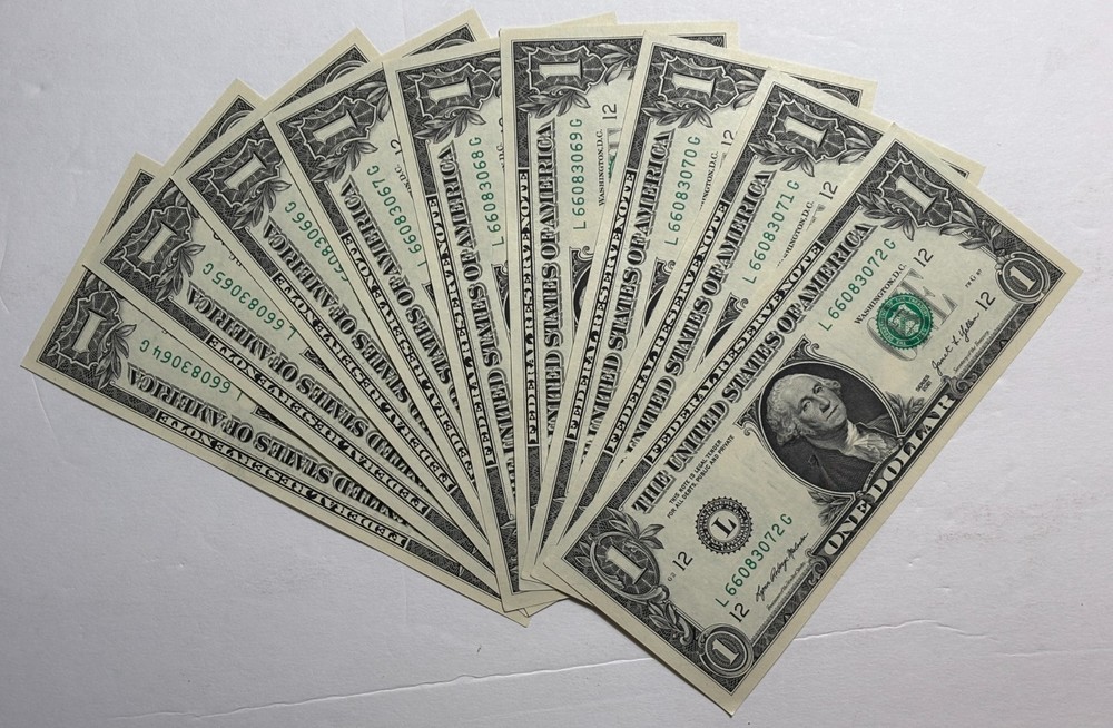 $1 Bills | (9 ) NINE $1 BILLS -  Sequence Serial Numbers | CRISP | UNCIRCULATED