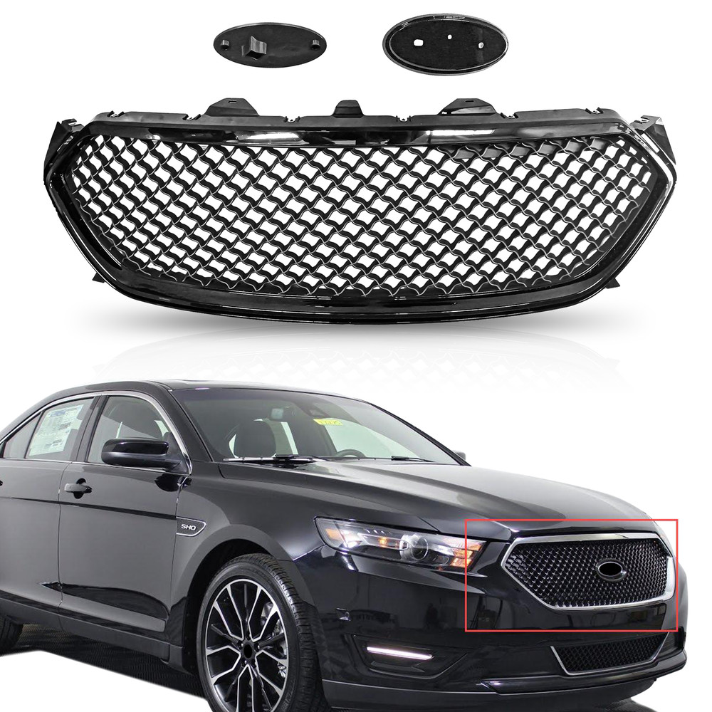 For 2013-2019 Ford Taurus Front Upper Grille Gloss Black