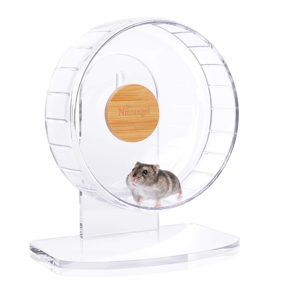 Silent Hamster Wheel: Adjustable Stand for Gerbils, Mice, Small Pets (S, Clear)