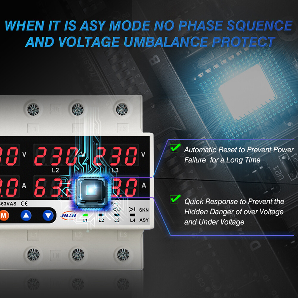 63A 3Phase Voltage&Current Protector Synchronous &Asynchronous Working Mode D0N3